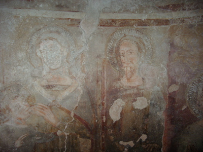 Particolare di un affresco recuperato di recente presente nella pieve di San Giovanni in Campagna